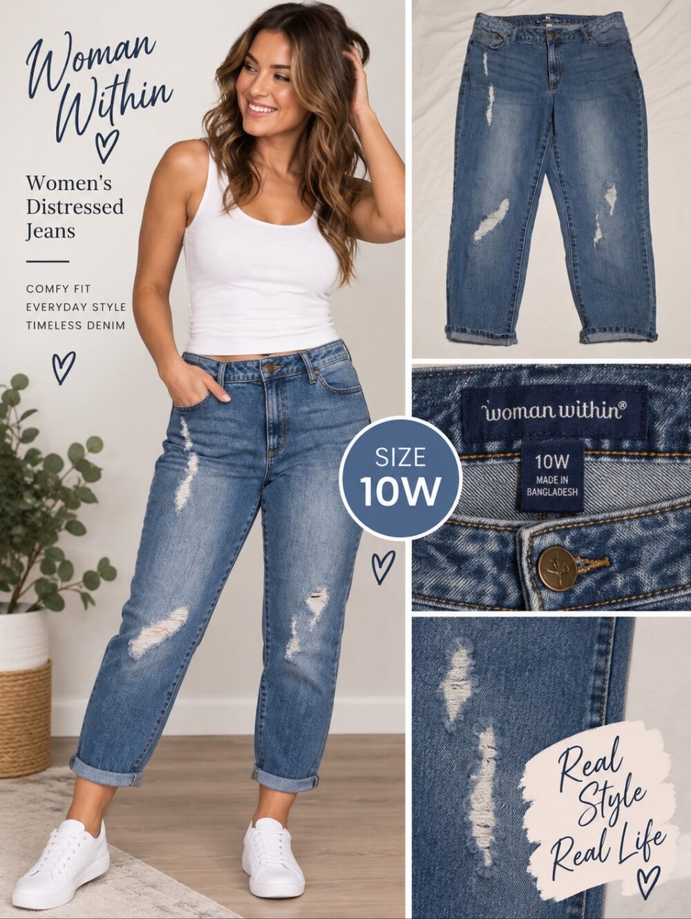 Woman within Women's size 10w denim distressed jeans #25
